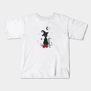 Black Halloween Cat Kids T-Shirt